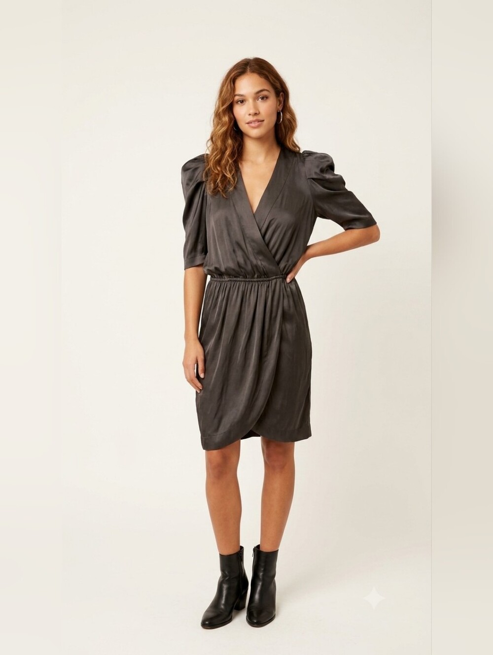 Zadig & Voltaire Ruz Satín Dress Short deep V neckline crossed short sleeves and
